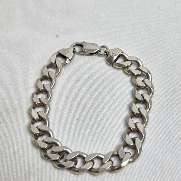 Sterling Silver Curb Chain Bracelet Italy .925 7.5" - Picture 1 of 11